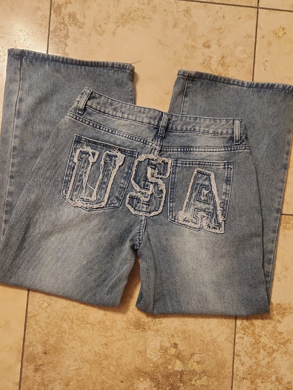 J for Justify Jeans with "USA" Distressed Patch With Striped Top